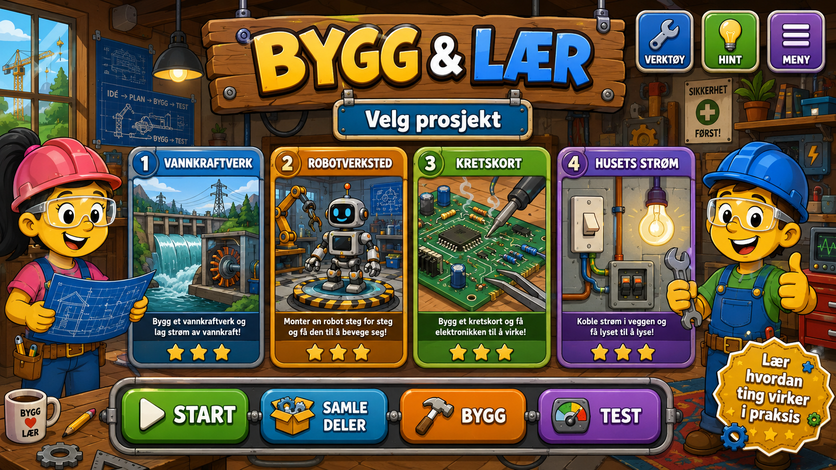 Bygg og Lær prosjektmeny